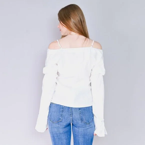 ALPHA & OMEGA White Off-Shoulder Shirt Blouse - Picture 4 of 7